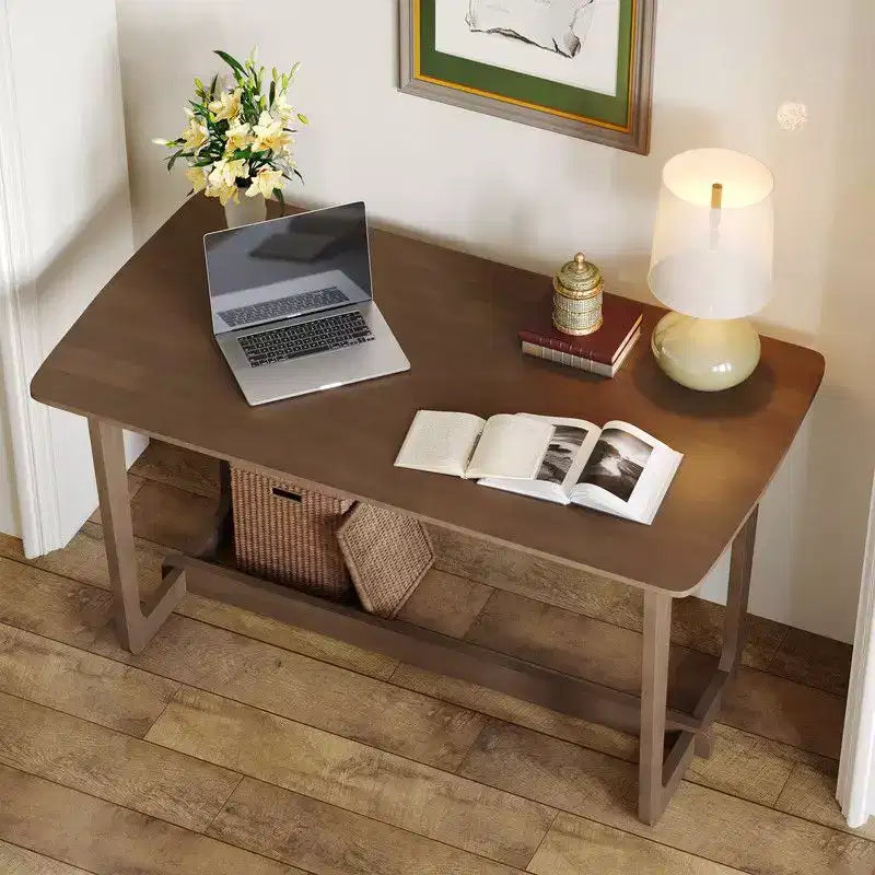 Bureau classique en bois d'hévéa avec grande surface, style rustique fermier, table polyvalente pour salon, bureau ou chambre