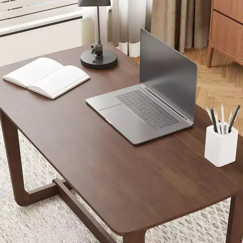 Bureau classique en bois d'hévéa avec grande surface, style rustique fermier, table polyvalente pour salon, bureau ou chambre