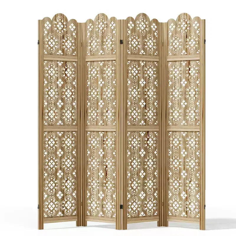 Paravent pliant en bois 160x170cm, Séparateur de pièce autoportant pour intérieur, 4 panneaux, Marron