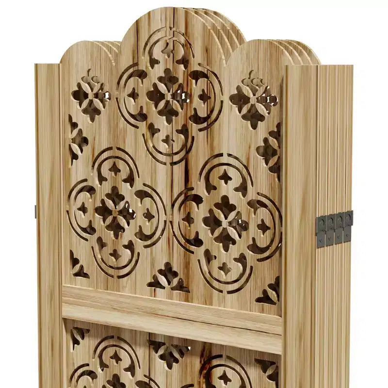 Paravent pliant en bois 160x170cm, Séparateur de pièce autoportant pour intérieur, 4 panneaux, Marron