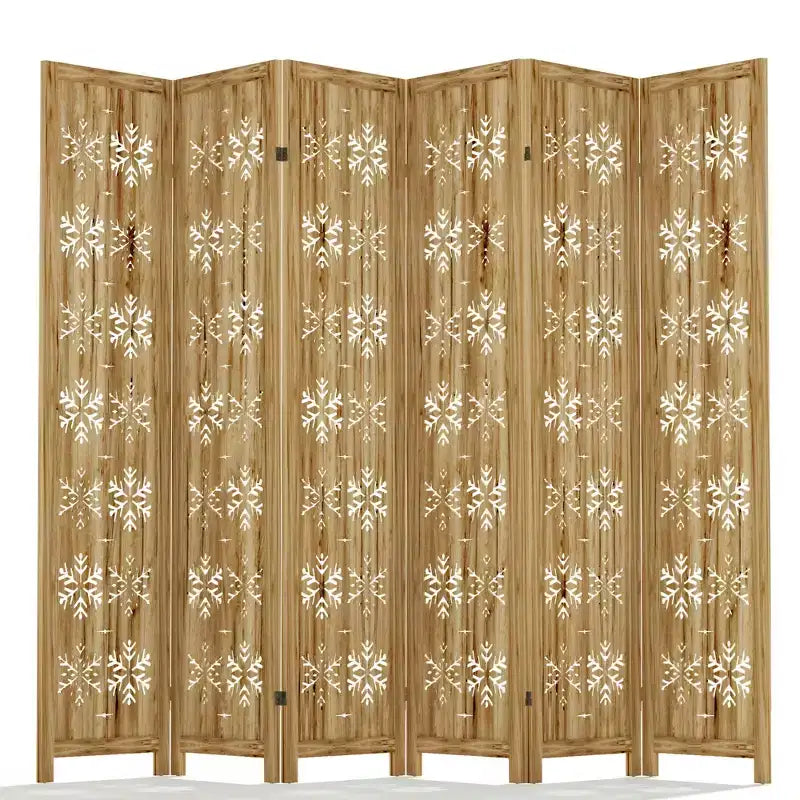 Paravent pliable en bois de 95"x67" pour intérieur, cloison autoportante, 6 panneaux, marron