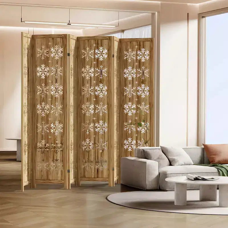 Paravent pliable en bois de 95"x67" pour intérieur, cloison autoportante, 6 panneaux, marron