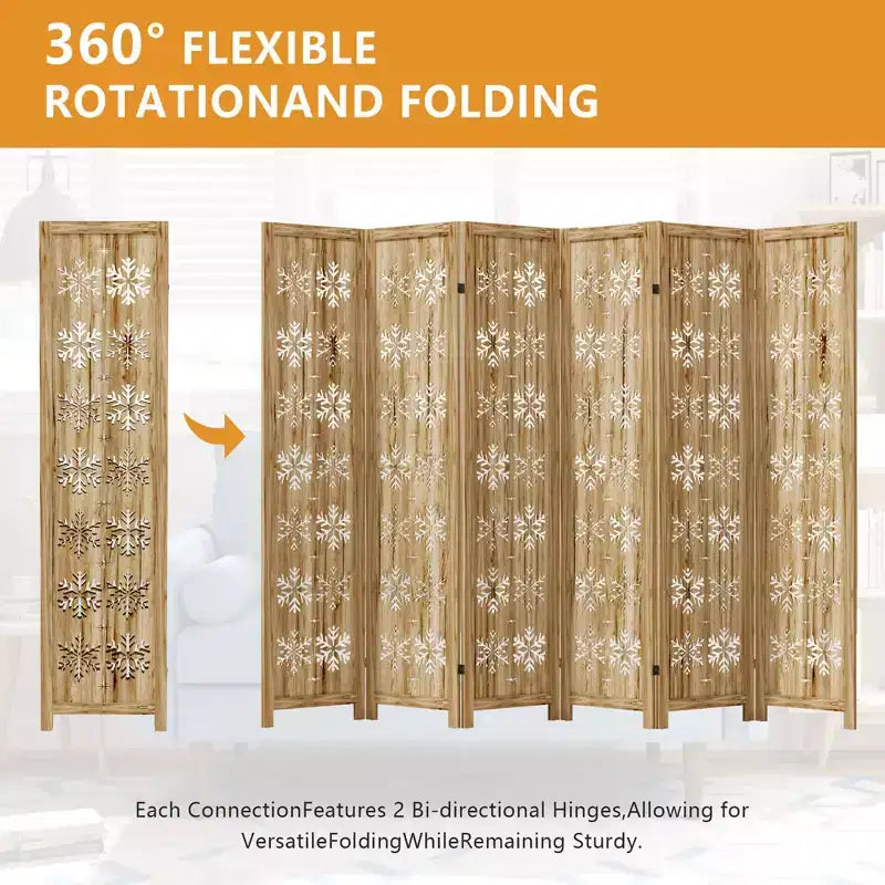 Paravent pliable en bois de 95"x67" pour intérieur, cloison autoportante, 6 panneaux, marron