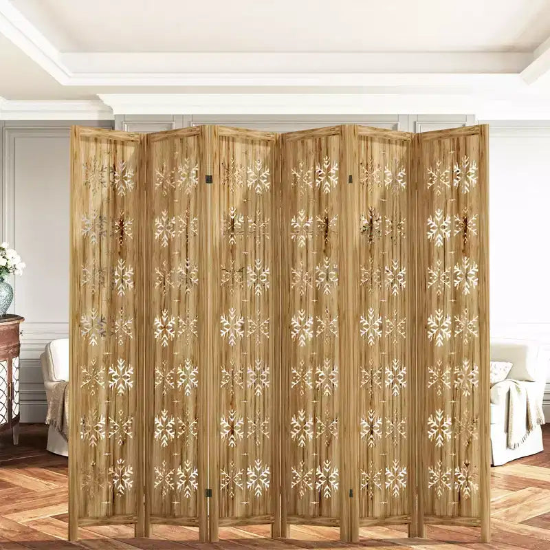 Paravent pliable en bois de 95"x67" pour intérieur, cloison autoportante, 6 panneaux, marron