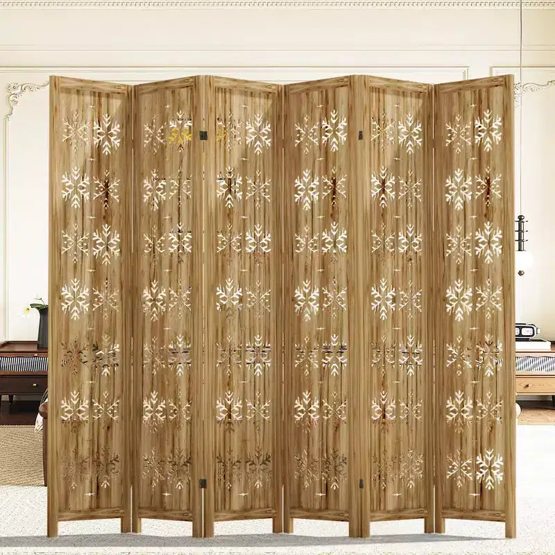 Paravent pliable en bois de 95"x67" pour intérieur, cloison autoportante, 6 panneaux, marron