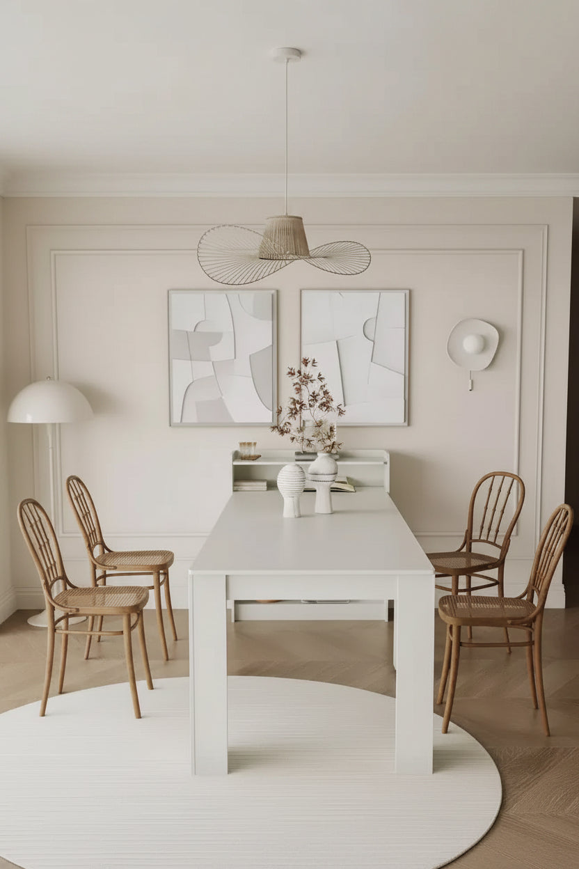 Table de salle à manger moderne multifonctionnelle de 241 cm, extensible et pliable avec espace de rangement pour salon ou salle à manger, blanc