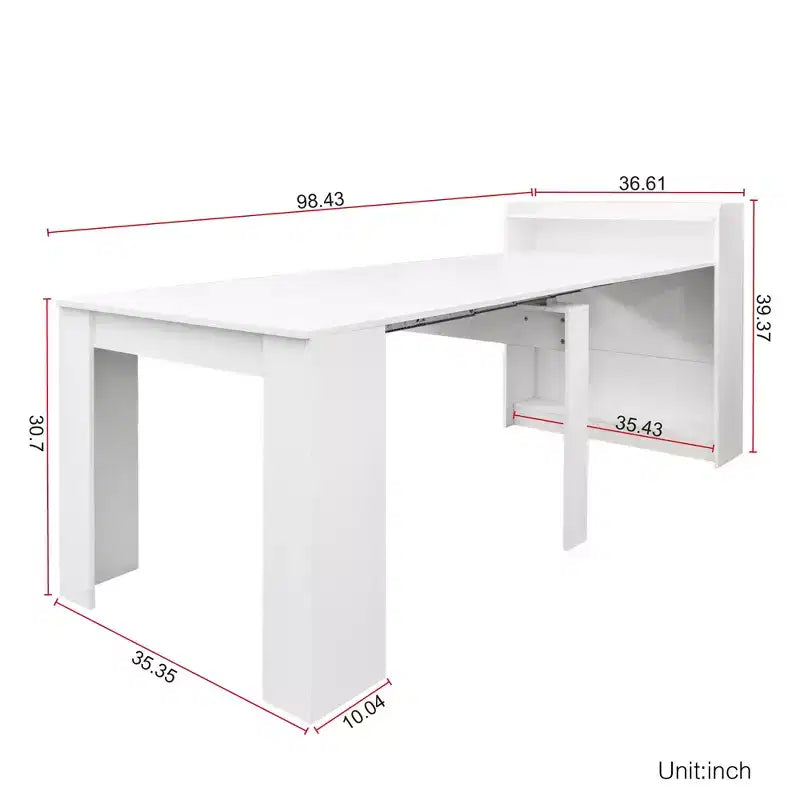 Table de salle à manger moderne multifonctionnelle de 241 cm, extensible et pliable avec espace de rangement pour salon ou salle à manger, blanc