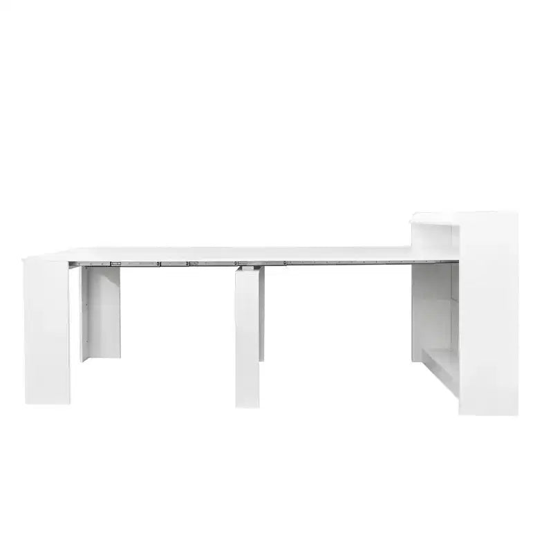 Table de salle à manger moderne multifonctionnelle de 241 cm, extensible et pliable avec espace de rangement pour salon ou salle à manger, blanc