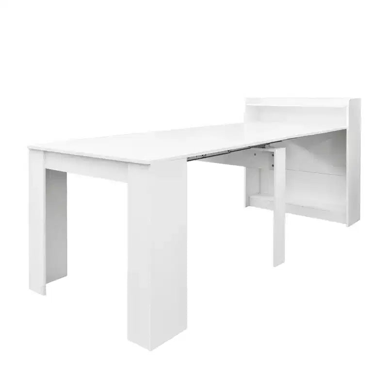 Table de salle à manger moderne multifonctionnelle de 241 cm, extensible et pliable avec espace de rangement pour salon ou salle à manger, blanc