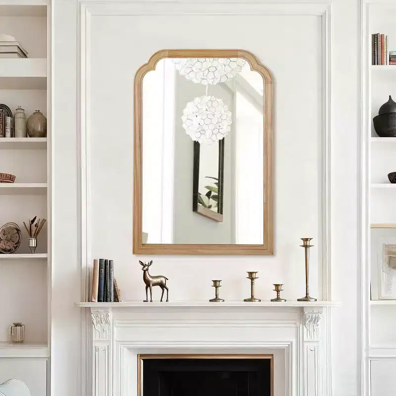 Miroir décoratif en bois massif couleur bois naturel, 61 x 91 cm, coins arrondis, pour chambre, salle de bain, salon, entrée