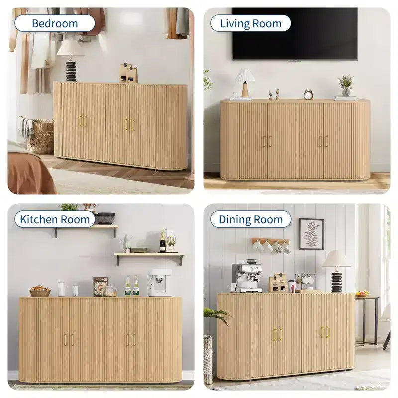 Bahut cannelé avec étagères réglables, buffet de rangement, pour salon ou cuisine