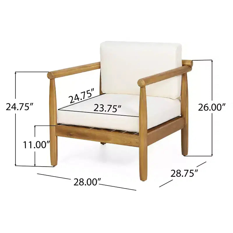Fauteuil d'appoint en bois d'acacia avec assise et dossier rembourrés, naturel