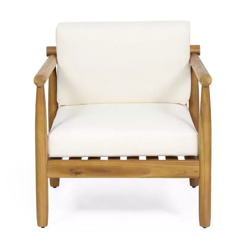 Fauteuil d'appoint en bois d'acacia avec assise et dossier rembourrés, naturel