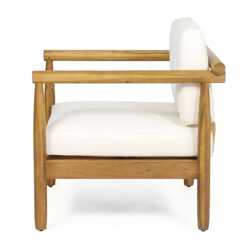 Fauteuil d'appoint en bois d'acacia avec assise et dossier rembourrés, naturel
