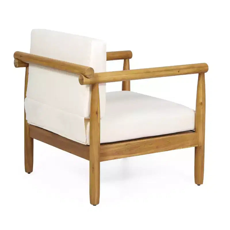 Fauteuil d'appoint en bois d'acacia avec assise et dossier rembourrés, naturel