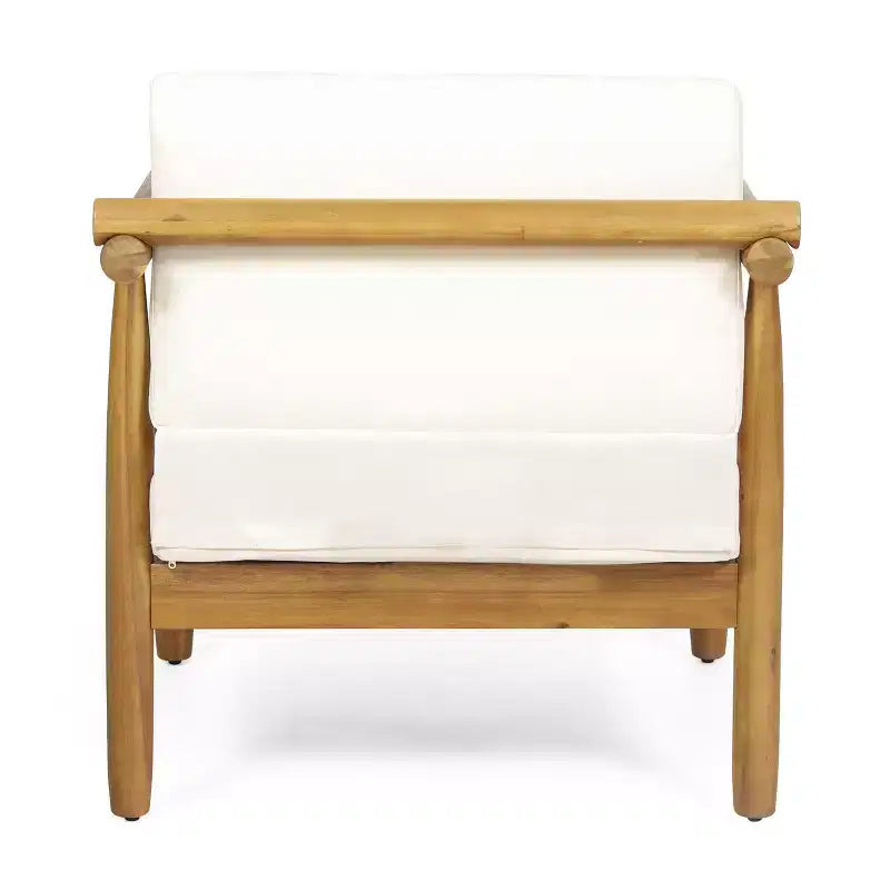 Fauteuil d'appoint en bois d'acacia avec assise et dossier rembourrés, naturel