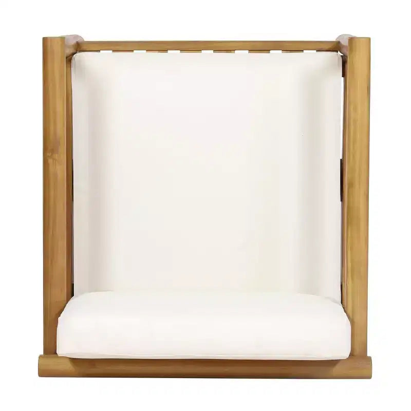 Fauteuil d'appoint en bois d'acacia avec assise et dossier rembourrés, naturel
