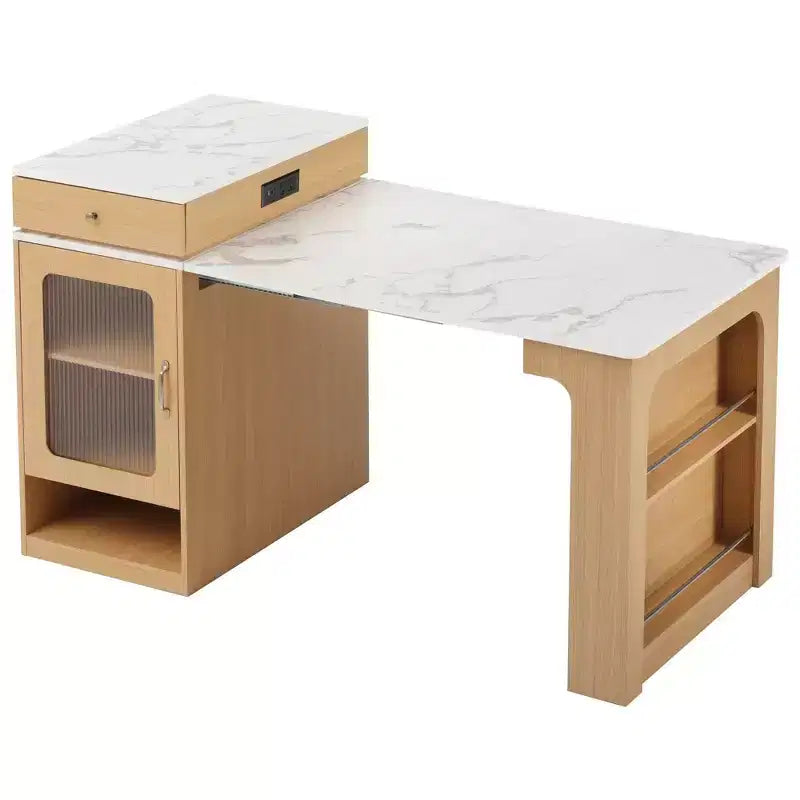 Îlot de cuisine avec table extensible, rangement double face et prise de courant, chariot de cuisine pour salle à manger