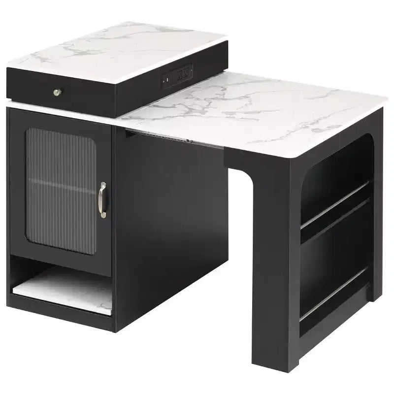 Îlot de cuisine avec table extensible, rangement double face et prise de courant, chariot de cuisine pour salle à manger