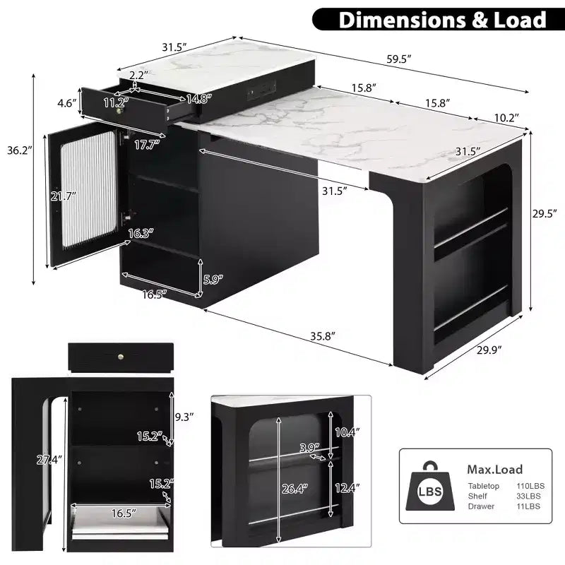 Îlot de cuisine avec table extensible, rangement double face et prise de courant, chariot de cuisine pour salle à manger