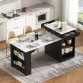 Îlot de cuisine avec table extensible, rangement double face et prise de courant, chariot de cuisine pour salle à manger
