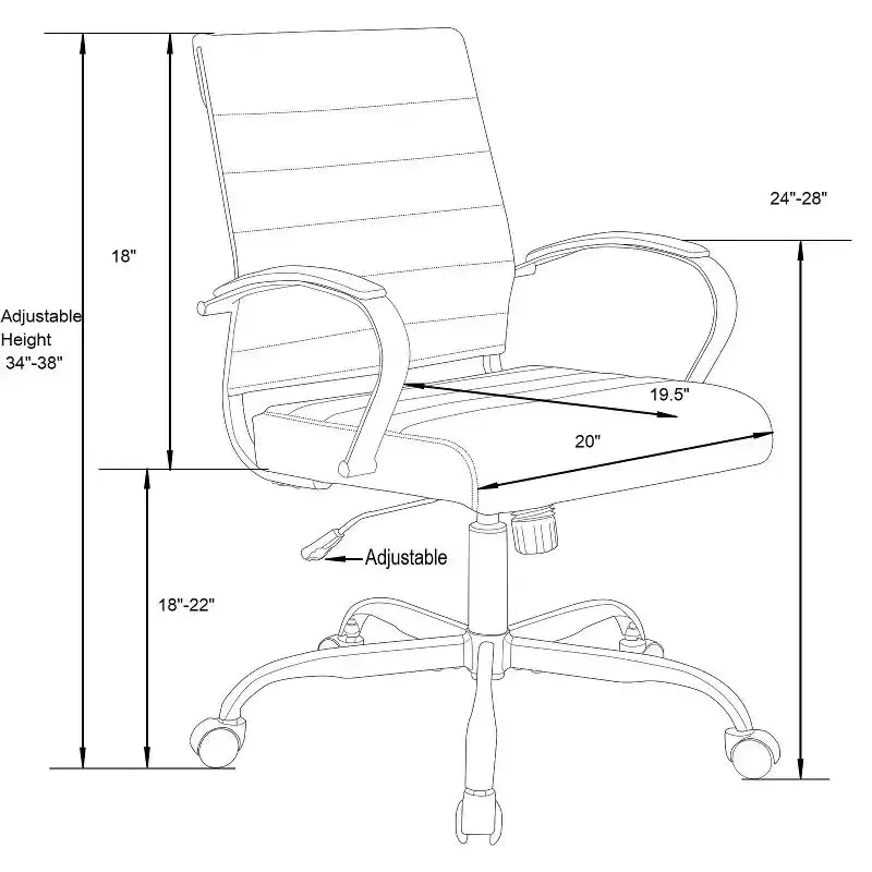 Chaise de bureau réglable en hauteur de 89 cm, siège rembourré noir avec roulettes