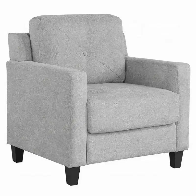 Fauteuil d'appoint avec accoudoirs droits, assise en tissu gris avec dossier capitonné