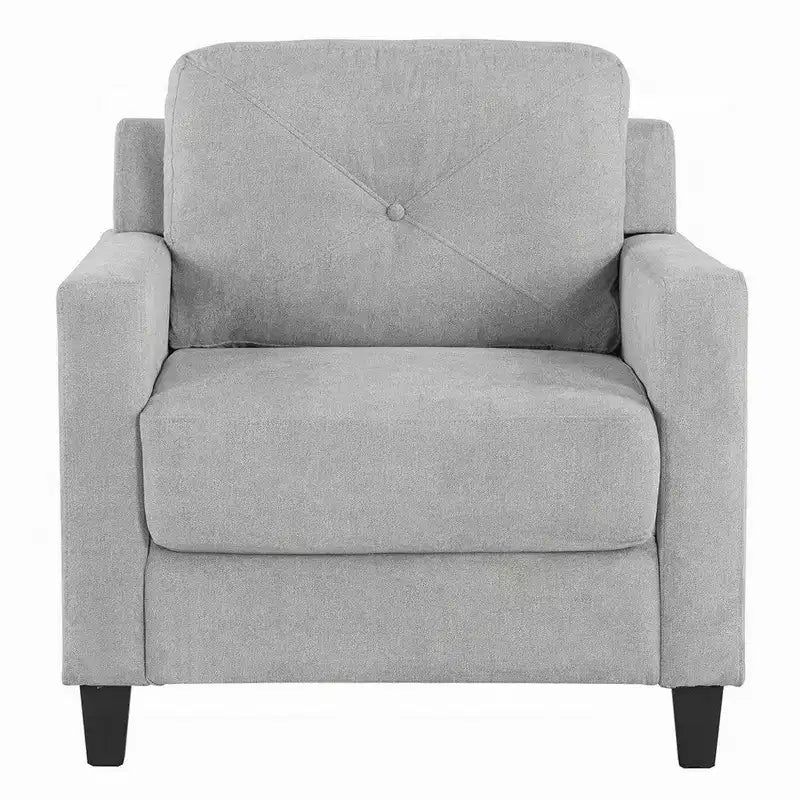 Fauteuil d'appoint avec accoudoirs droits, assise en tissu gris avec dossier capitonné