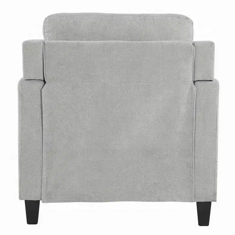 Fauteuil d'appoint avec accoudoirs droits, assise en tissu gris avec dossier capitonné