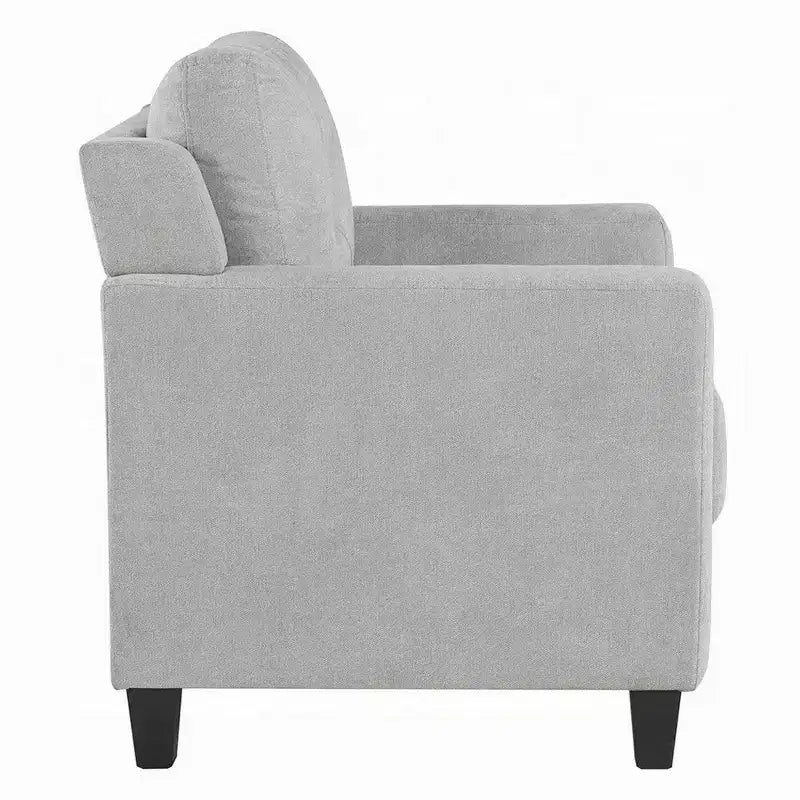 Fauteuil d'appoint avec accoudoirs droits, assise en tissu gris avec dossier capitonné