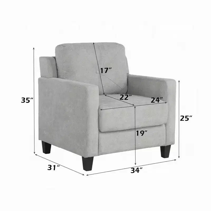 Fauteuil d'appoint avec accoudoirs droits, assise en tissu gris avec dossier capitonné