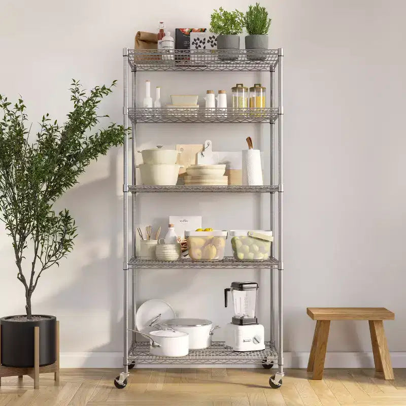 Étagère métallique à 5 niveaux certifiée NSF, 91 cm (L) x 61 cm (P) x 190,5 cm (H)