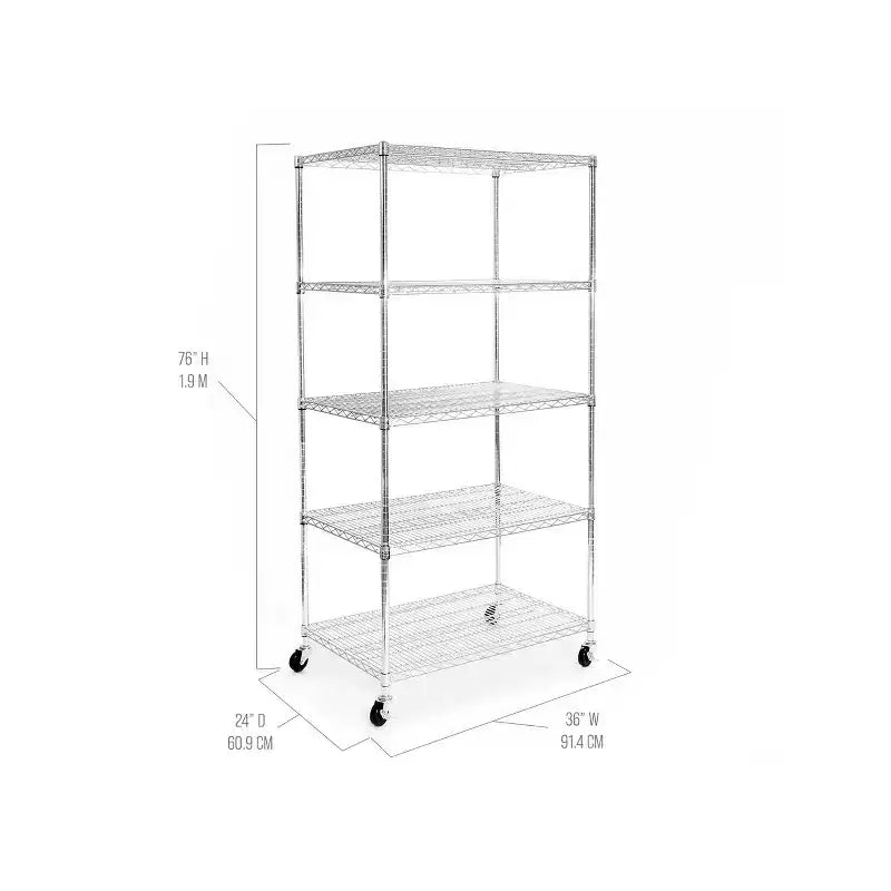 Étagère métallique à 5 niveaux certifiée NSF, 91 cm (L) x 61 cm (P) x 190,5 cm (H)