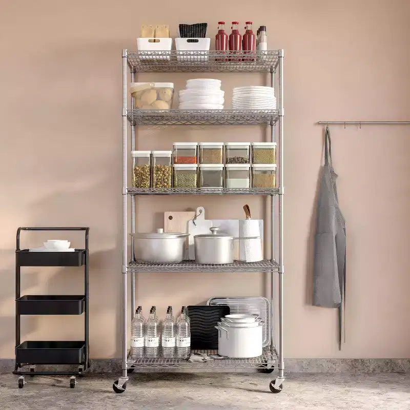 Étagère métallique à 5 niveaux certifiée NSF, 91 cm (L) x 61 cm (P) x 190,5 cm (H)