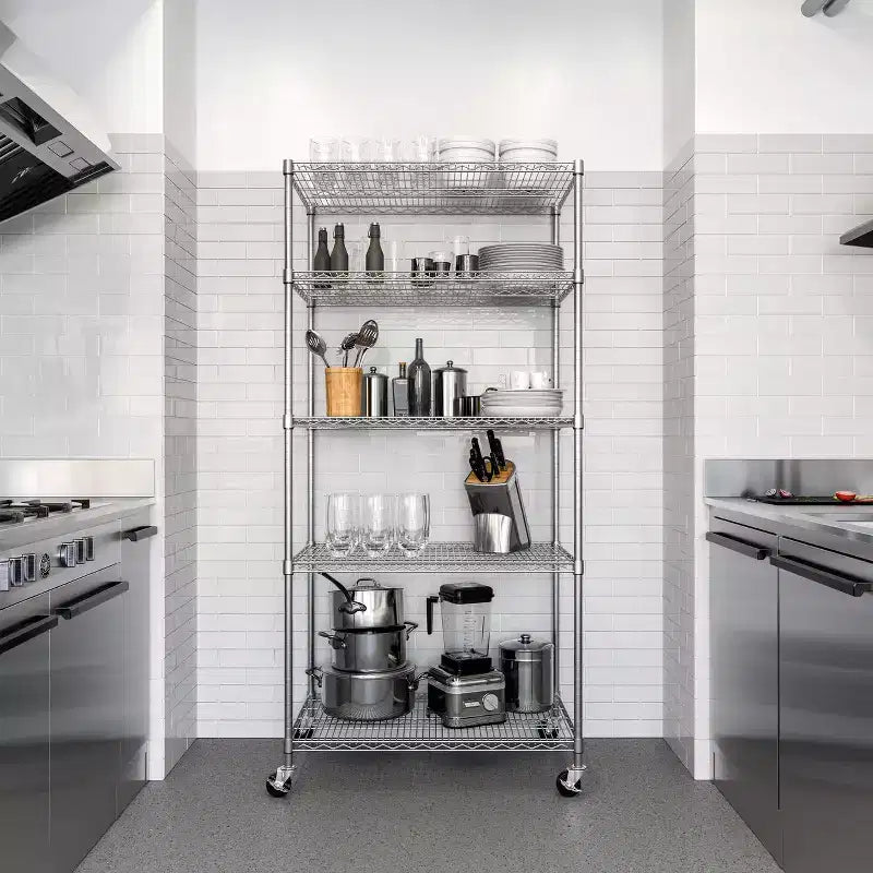 Étagère métallique à 5 niveaux certifiée NSF, 91 cm (L) x 61 cm (P) x 190,5 cm (H)