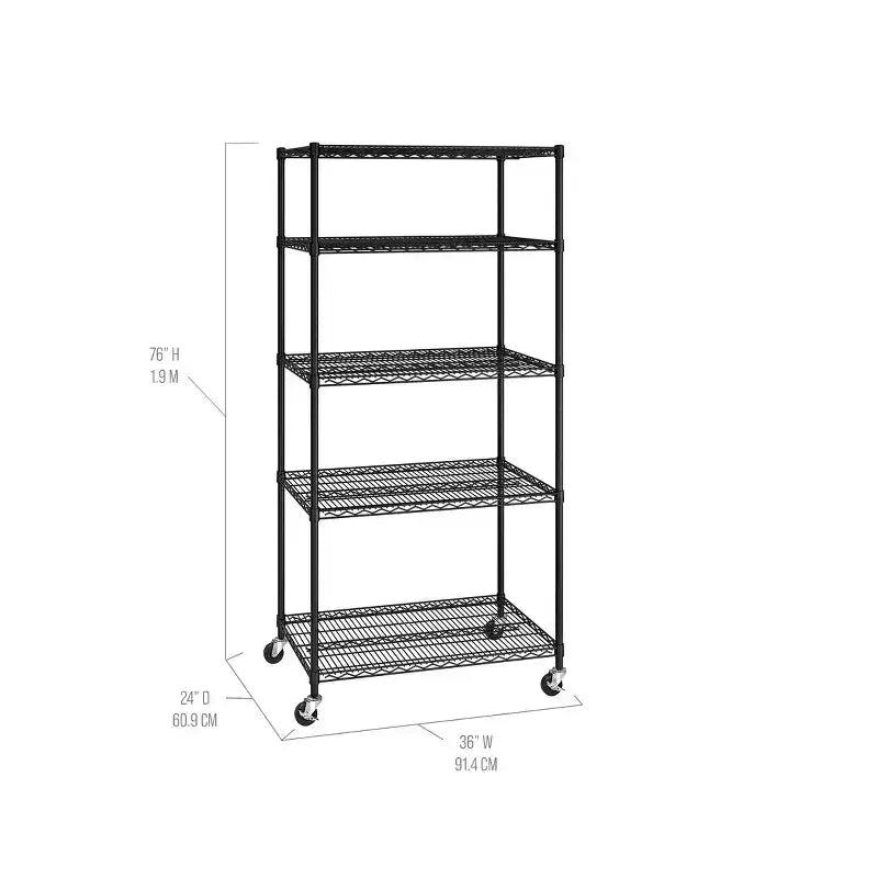 Étagère métallique à 5 niveaux certifiée NSF, 91 cm (L) x 61 cm (P) x 190,5 cm (H)