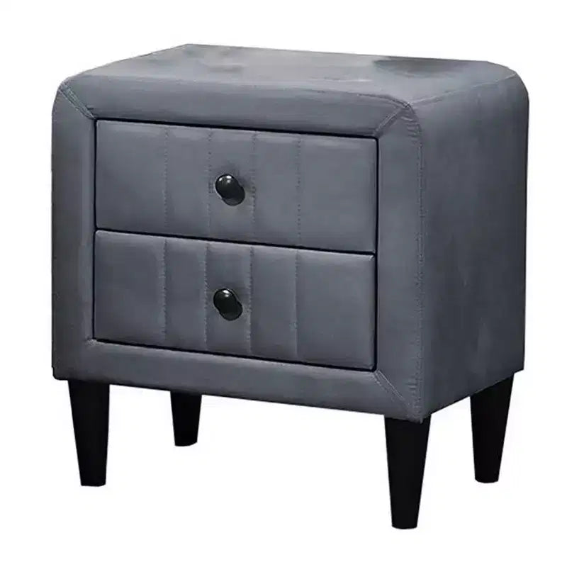 Table de chevet à 2 tiroirs, 56 cm, rembourrée en velours gris foncé