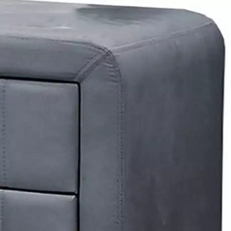Table de chevet à 2 tiroirs, 56 cm, rembourrée en velours gris foncé