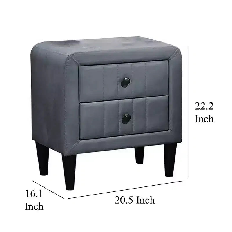 Table de chevet à 2 tiroirs, 56 cm, rembourrée en velours gris foncé