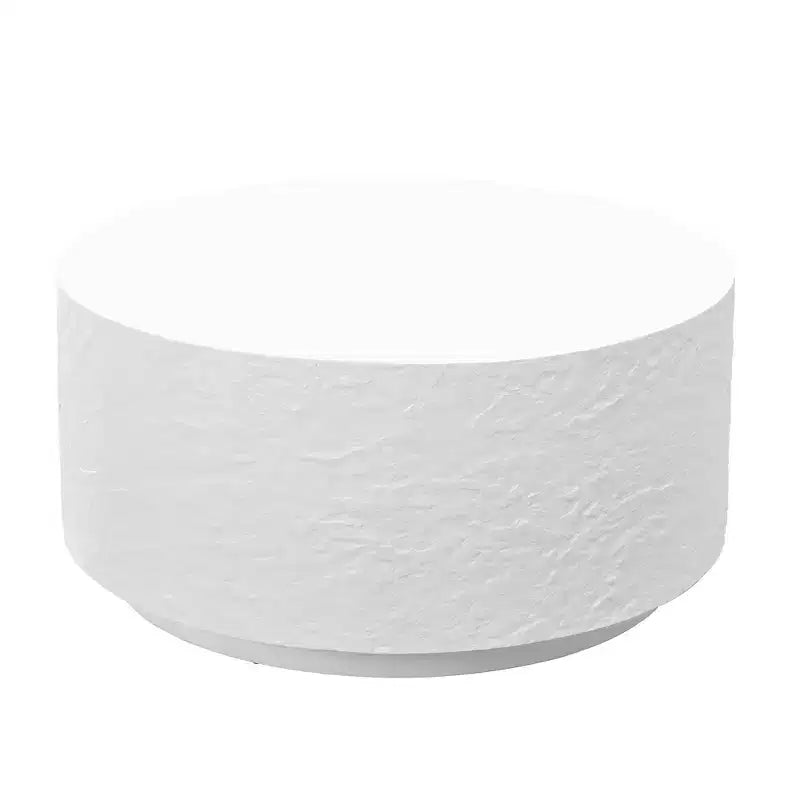 Table basse ronde en imitation pierre, blanc, aucun assemblage requis