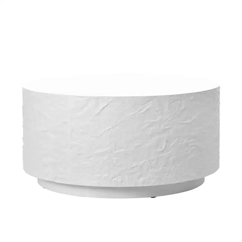 Table basse ronde en imitation pierre, blanc, aucun assemblage requis