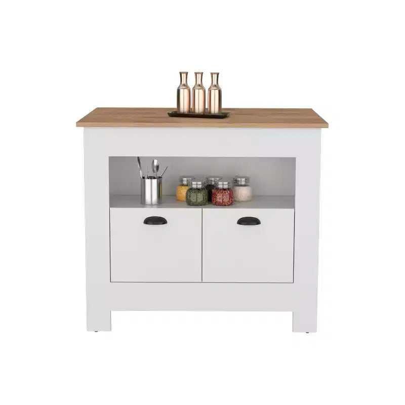 Îlot de cuisine minimaliste avec grand rangement, 2 portes et 3 étagères, organisateur de comptoir pour salle à manger