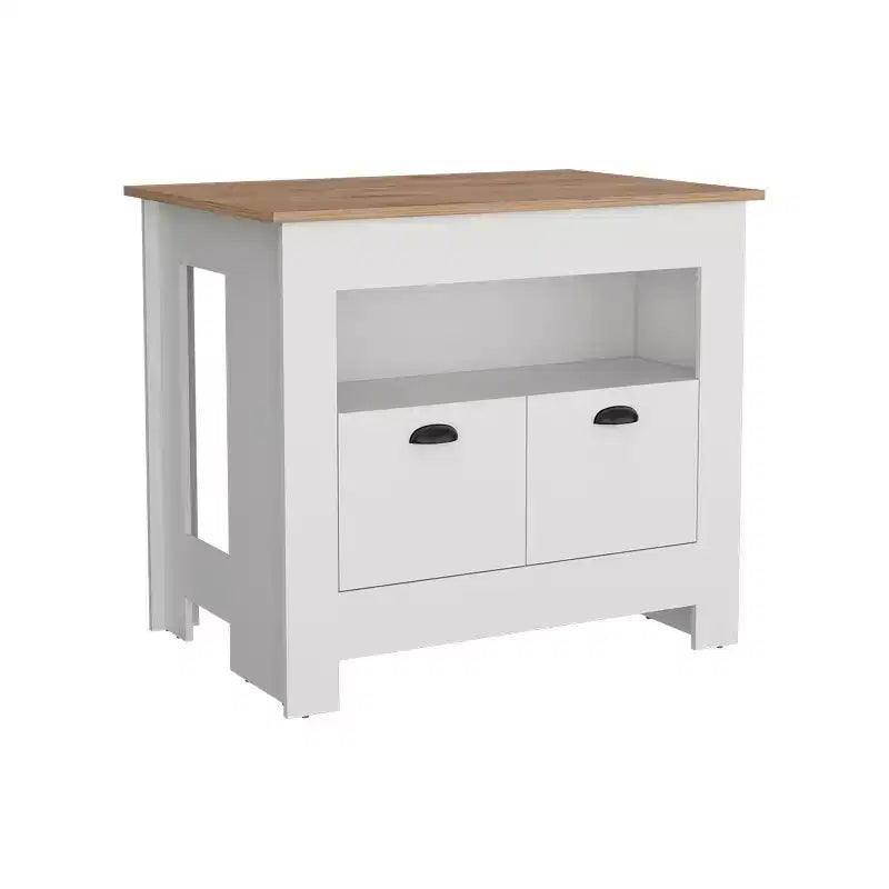Îlot de cuisine minimaliste avec grand rangement, 2 portes et 3 étagères, organisateur de comptoir pour salle à manger