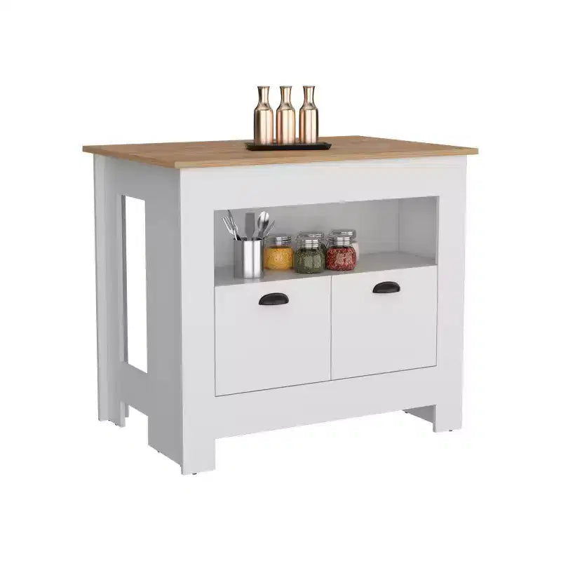 Îlot de cuisine minimaliste avec grand rangement, 2 portes et 3 étagères, organisateur de comptoir pour salle à manger