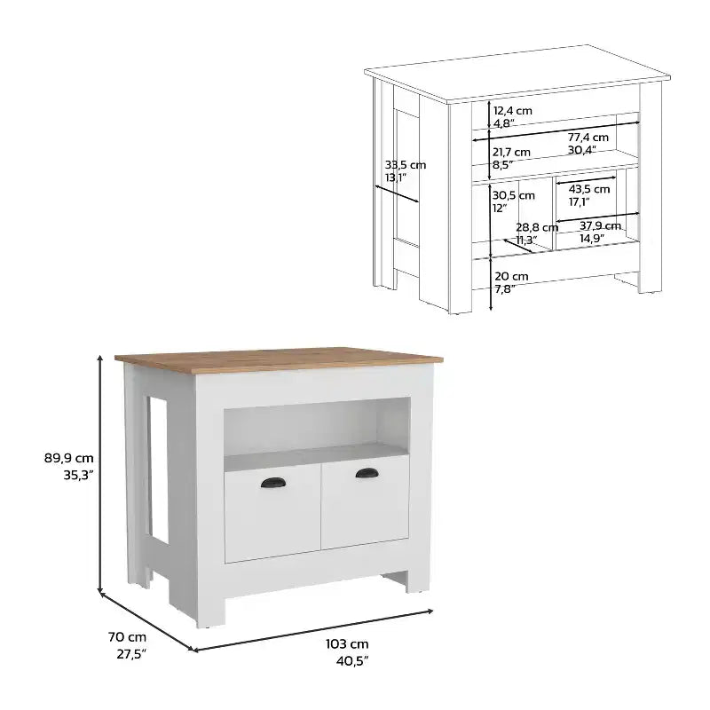 Îlot de cuisine minimaliste avec grand rangement, 2 portes et 3 étagères, organisateur de comptoir pour salle à manger