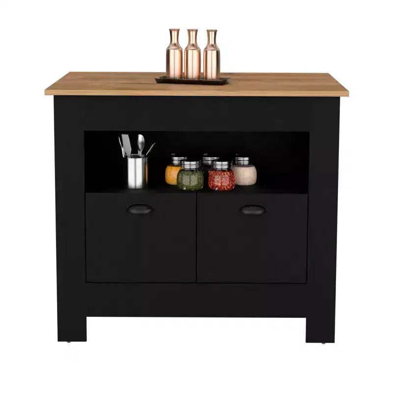 Îlot de cuisine minimaliste avec grand rangement, 2 portes et 3 étagères, organisateur de comptoir pour salle à manger