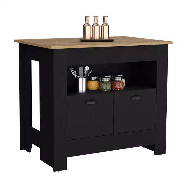 Îlot de cuisine minimaliste avec grand rangement, 2 portes et 3 étagères, organisateur de comptoir pour salle à manger