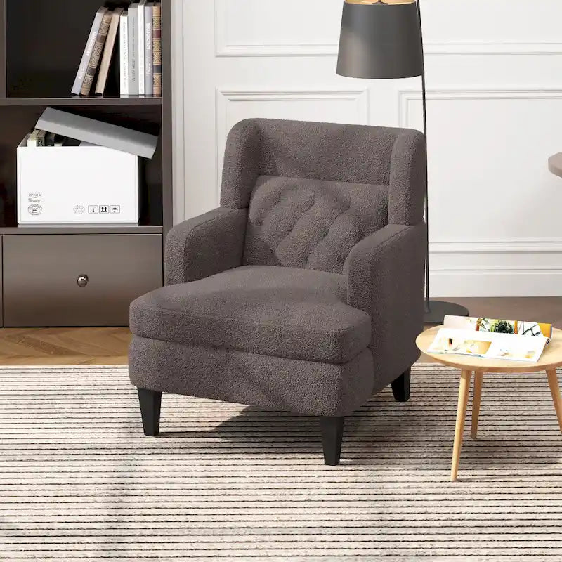 Fauteuil d'appoint en tissu moderne avec dossier rembourré - Brun roux, gris foncé et beige