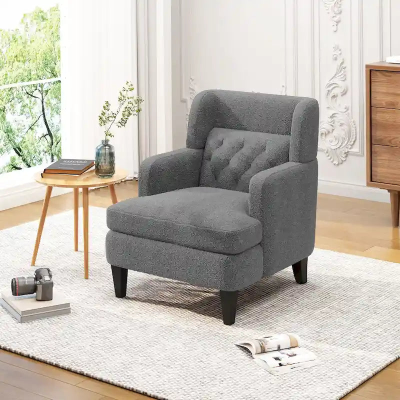 Fauteuil d'appoint en tissu moderne avec dossier rembourré - Brun roux, gris foncé et beige