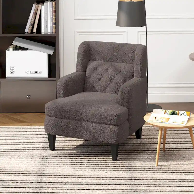 Fauteuil d'appoint en tissu moderne avec dossier rembourré - Brun roux, gris foncé et beige
